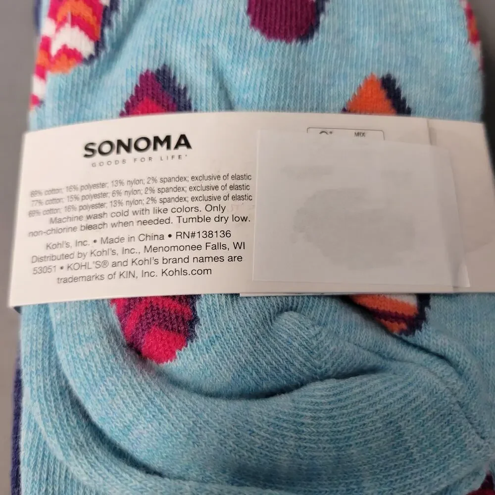 Sonoma The Everyday Crew Socks Mens‎ Size 8-13 Shark Surfboard Print 3 Pair New